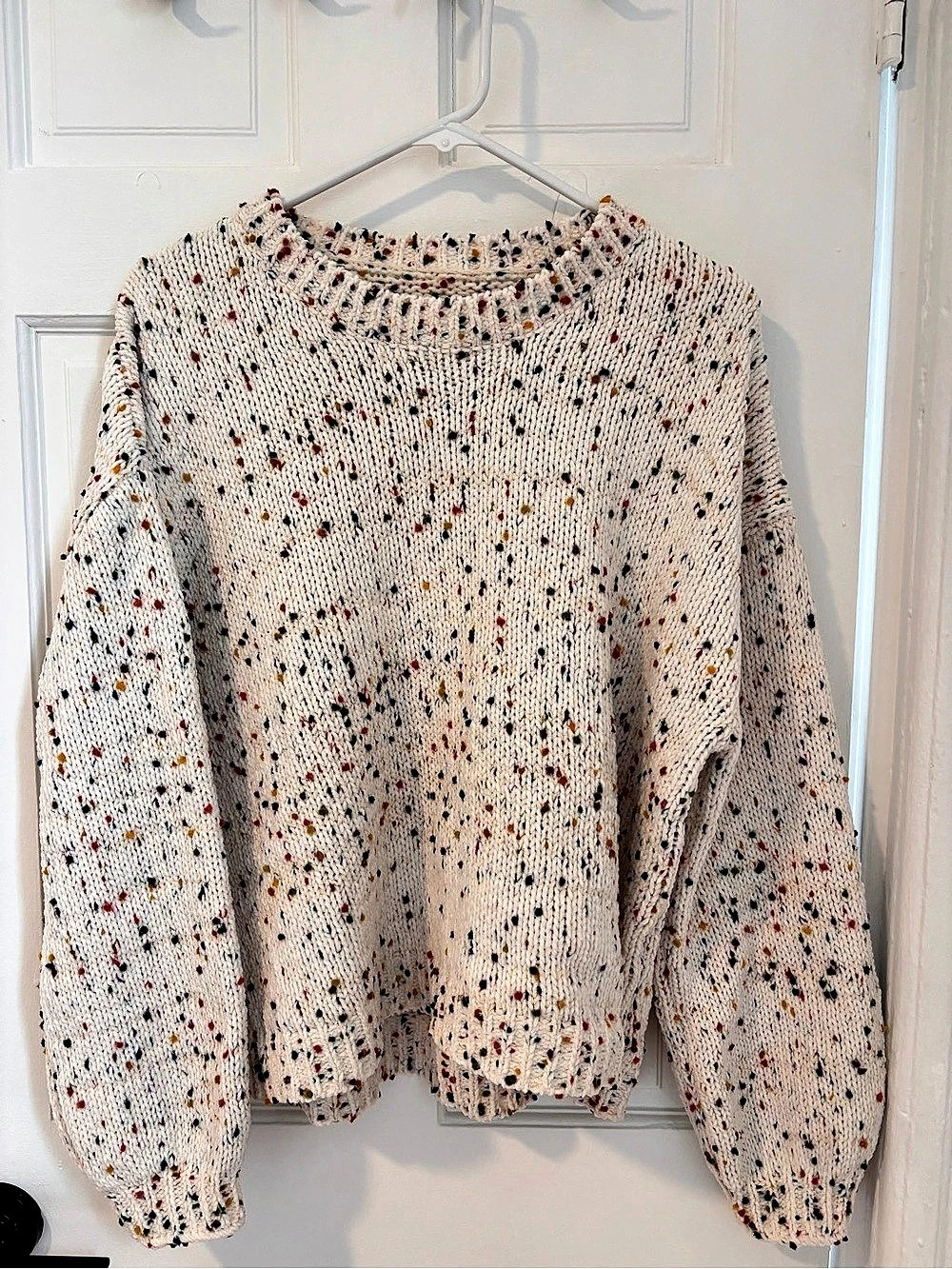 Speckled Knit Crewneck Sweater in White Like New